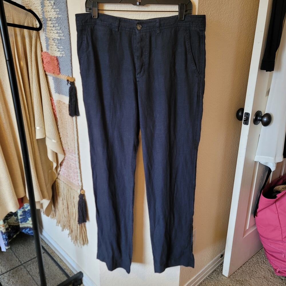 VINCE 100% LINEN WIDE LEG BUTTON UP PANTS IN BLACK, SZ 32